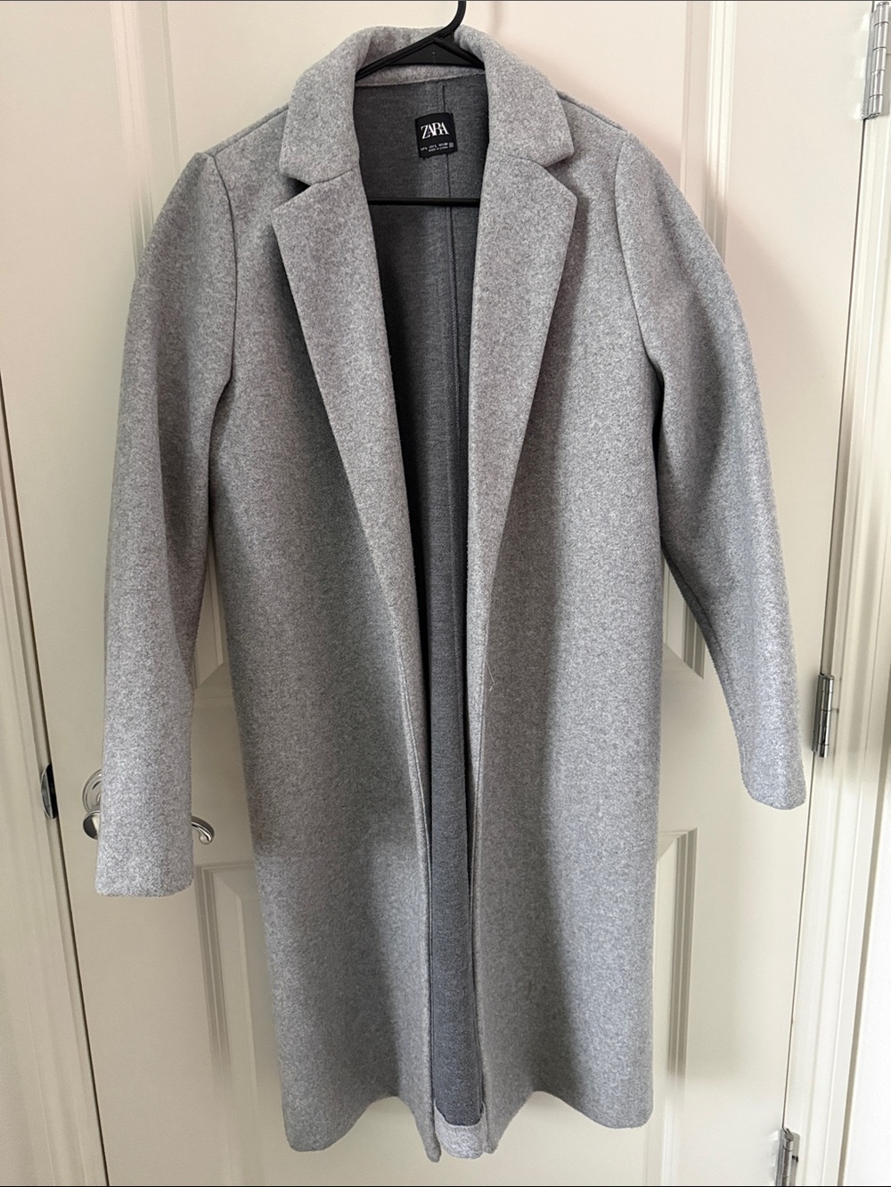 Zara Light Gray Long Wool-Blend Open Coat